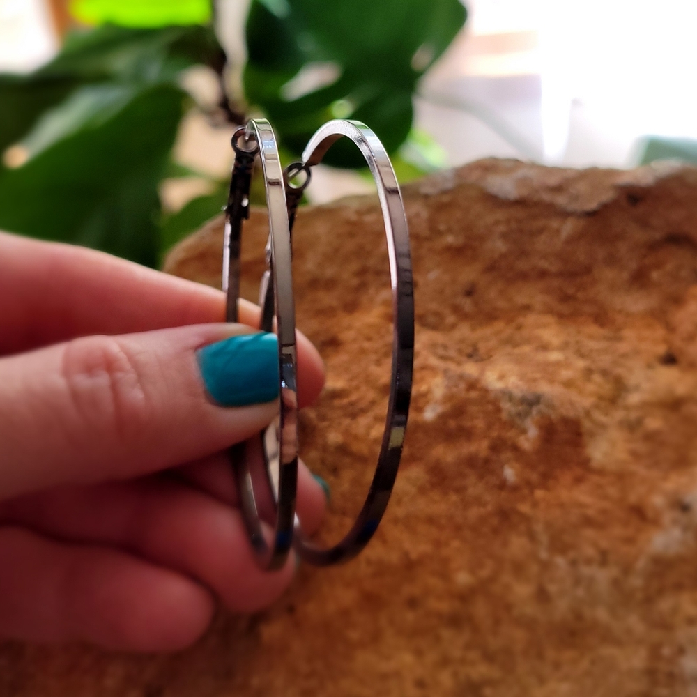 Gunmetal Hoop Earrings 2.3in Fashion Jewelry
